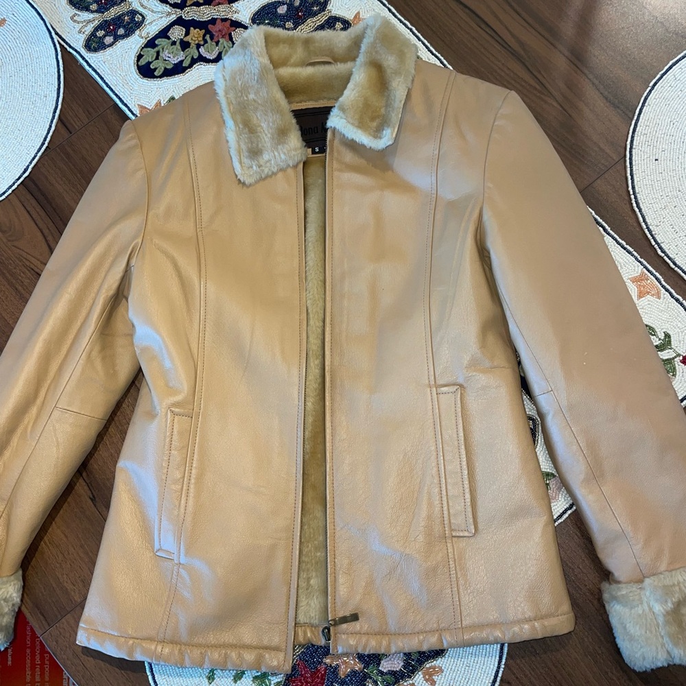Vintage Tan Genuine Leather Jacket with faux fur lining